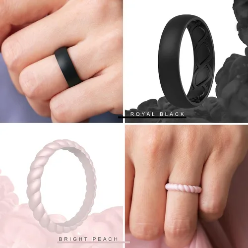 Vista 3 de Anillos de silicona para mujer, ergonómicos con diseño de flujo de aire transpirable, paquete múltiple 5 anillos de boda transpirables, 5 anillos