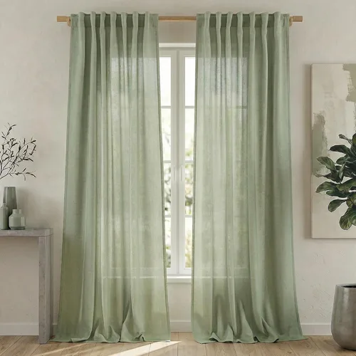 Vista 29 de Mrs.Naturall Cortinas negras de 45 pulgadas de largo, cortinas cortas de lino transparente para privacidad para cocina, dormitorio, ventanas