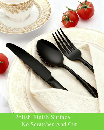 Vista 5 de Cucharas negras, juego de 16 cucharas de acero inoxidable de grado alimenticio, 6.7 pulgadas, acabado espejo y aptas para lavavajillas, nuevos