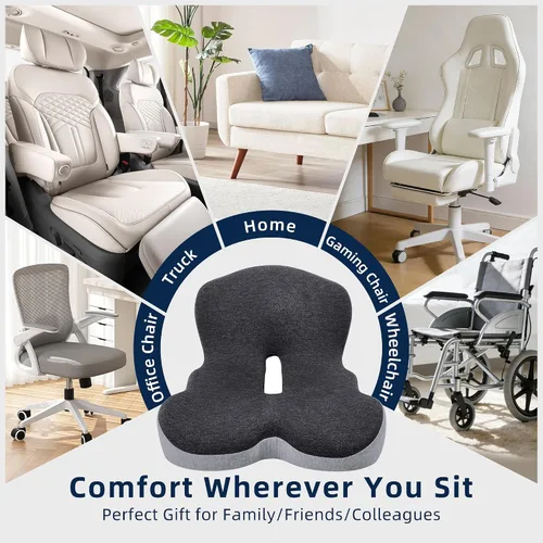 Vista 6 de lazyzzz Cojín para silla de oficina, cojín de espuma viscoelástica con soporte lumbar y correa ajustable, cojín ortopédico ergonómico para asiento