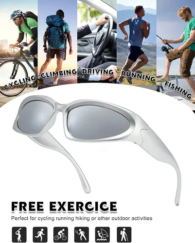 Vista 5 de MASDUN Gafas de sol polarizadas envolventes vintage de moda para hombres y mujeres gafas de sol futuristas para deportes al aire libre UV400