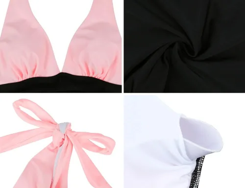Vista 5 de Hilor - Parte superior de tankini para natación, con cuello profundo en V y halter, drapeado, para mujer