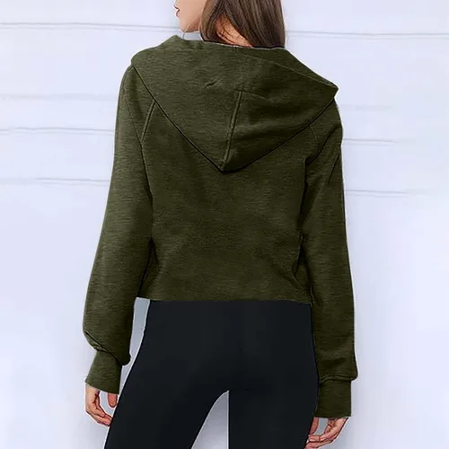 Vista 2 de JEGULV Sudadera con media cremallera para mujer, de gran tamaño, manga larga, recortada, con bolsillos, ropa de otoño e invierno