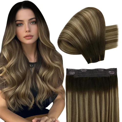 Vista 20 de Fshine - Extensiones de cabello con hilo invisible de 12 pulgadas, color rubio ceniza con reflejos de rubio decolorado, pieza de cabello humano real