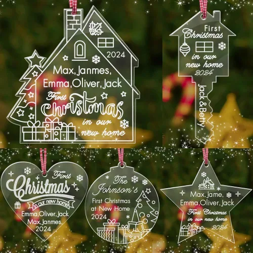Vista 3 de Adornos personalizados para árbol de Navidad, decoración de primera Navidad para el nuevo hogar, nombres grabados de miembros de la familia, adorno