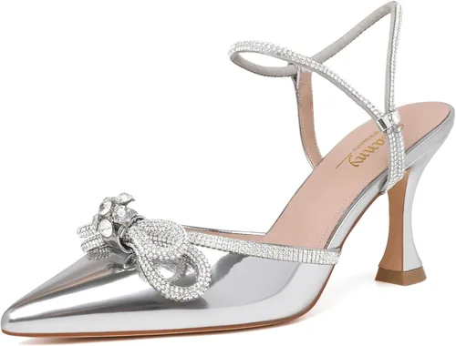Vista 37 de Susanny - Zapatos de tacón bajo con strass para mujer, con punta puntiaguda, de tacón kitten, con cierre, ajustables, con correa, para vestido