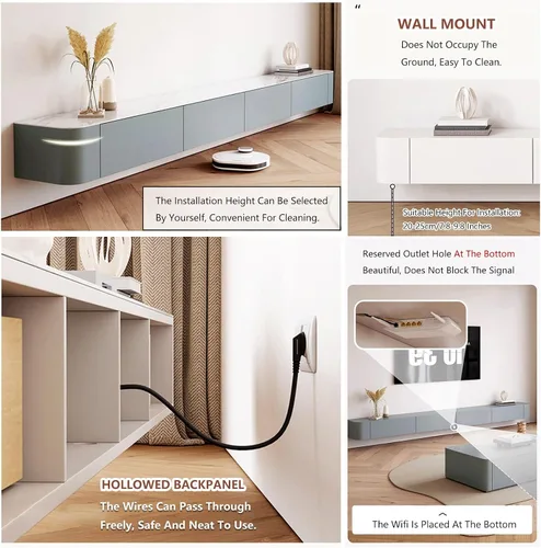 Vista 4 de Mueble para TV de pared con almacenamiento, color gris, 55.1 in