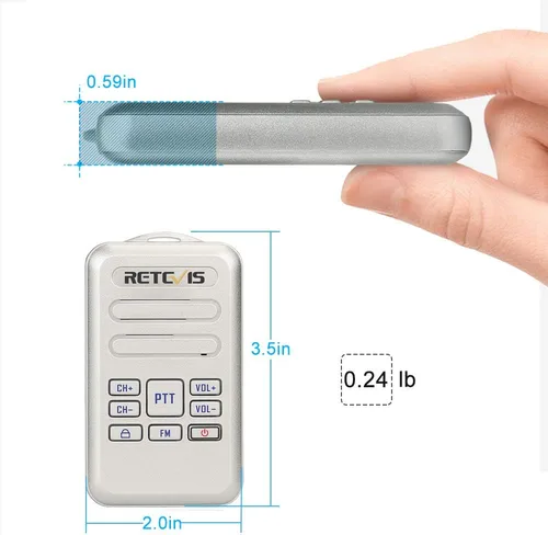 Vista 4 de Retevis Walkie Talkies RT20 para adultos, Walkie Talkie pequeño portátil para personas mayores de edad avanzada, sonido fuerte, FM, mini radios