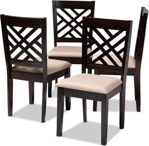 Vista 9 de Baxton Studio Caron - Juego de sillas de comedor (2 piezas, tela gris tapizada con madera con acabado marrón nogal)