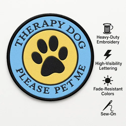 Vista 2 de Therapy Dog - Parche cosido con estampado de patas, para terapia de perro o arnés
