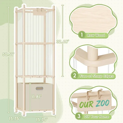 Vista 3 de Organizador de almacenamiento de animales de peluche, organizador grande de juguetes de madera con cajón para guardería, dormitorio, cuarto