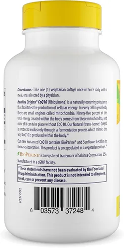 Vista 2 de Healthy Origins Natural Enhanced CoQ10 (BioPerine®), 200 mg - Suplemento energético y de salud cardíaca - Suplementos sin gluten y sin OMG