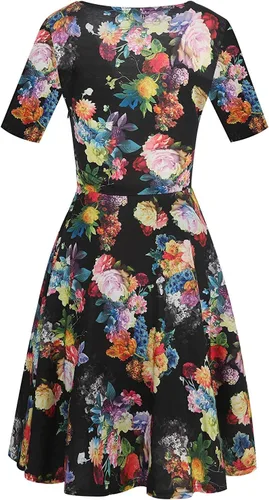 Vista 5 de oxiuly OX233 - Vestido informal, cruzado, con cuello en V, estampado floral, acampanado, por debajo de la rodilla y de verano para mujer