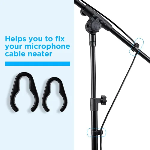 Vista 8 de Paquete de 2 soportes para micrófono, soporte de micrófono trípode Bietrun con altura de boom ajustable, con bolsa de transporte y clips