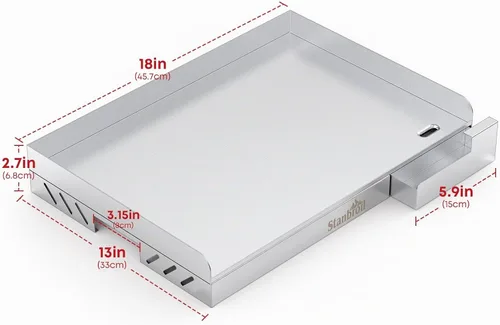 Vista 4 de Stanbroil Plancha Universal de Acero Inoxidable con Refuerzo Cruzado de Calor Uniforme para Parrillas BBQ de Carbón/Gas, Camping, Tailgating
