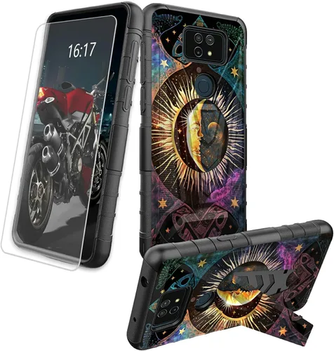 Vista 74 de Funda para AT&T Maestro Max 2021/Cricket Ovation 2 con protector de pantalla de vidrio templado, funda resistente con función atril integrada