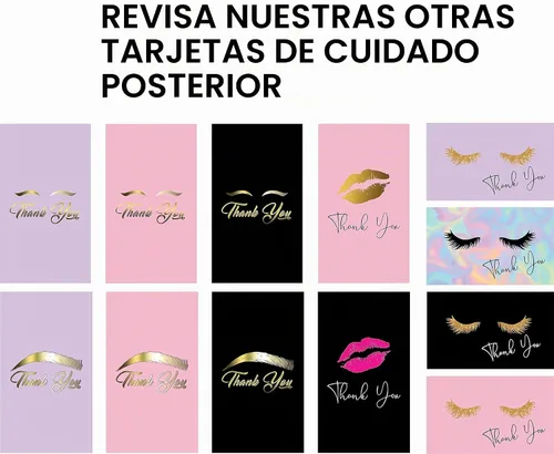Vista 2 de Paquete de 100 tarjetas de cuidado posterior de extensiones de pestañas inglesas con nota de agradecimiento, tamaño 3.5 x 2 pulgadas, tarjetas