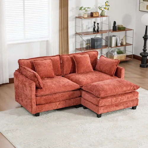Vista 120 de Sofá seccional modular verde de 111.5", sofás seccionales grandes de 3 plazas para sala de estar, sofá nube oversized de tela chenille con otomana