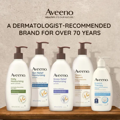 Vista 8 de Aveeno - Loción corporal hidratante para aliviar el estrés con aroma a lavanda, avena natural para calmar y relajar, loción diaria sin grasa