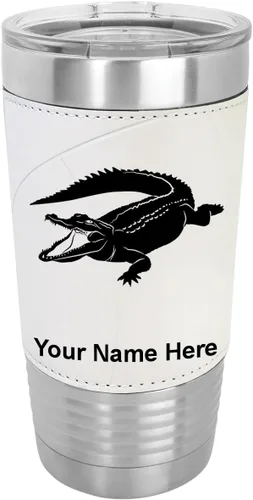 Vista 8 de LaserGram Vaso aislado al vacío de 20 onzas, cocodrilo, grabado personalizado incluido (piel sintética, estilo béisbol)