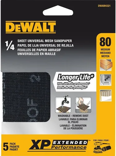 Vista 2 de DEWALT DWAM4321 Hoja de malla de grano 80 (5 hojas), 1/4