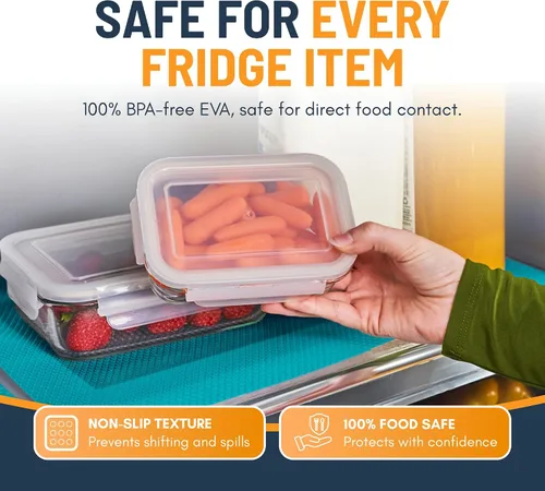 Vista 4 de Revestimientos para estantes de refrigerador (paquete de 8) de Linda’s Essentials - Forro para estantes o cajones sin adhesivo, alfombrillas
