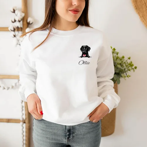 Vista 2 de Sudadera personalizable con cara de raza de perro para mujer, sudadera personalizada Golden Retriever, Blanco, Mediana