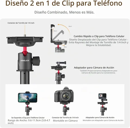 Vista 7 de Trípode para selfie stick de 66 pulgadas para GoPro y teléfono, trípode extensible para cámara de acción con cabeza de bola de 360°, control remoto