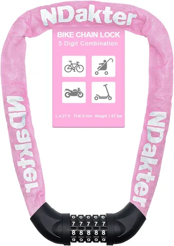 Vista 51 de NDakter Cerradura de cadena para bicicleta, combinación de 5 dígitos, resistente, antirrobo, cerradura de bicicleta de seguridad