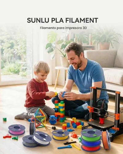 Vista 2 de SUNLU - Paquete de filamento PLA de 8.82 oz, 0.07 in, filamento multicolor Pla carrete - negro+claro+claro (rojo+verde+azul+amarillo+púrpura+naranja)