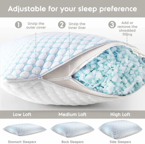 Vista 3 de Nestl - Almohada más refrescante, almohada de espuma viscoelástica con seda y gel que reduce el calor y la humedad, ajustable, lavable