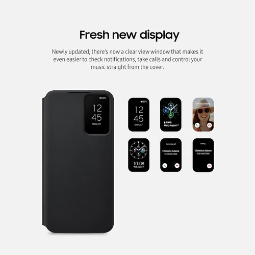 Vista 6 de Samsung Funda protectora para teléfono Galaxy S22 S-View, control de grifo, diseño de vanguardia, versión estadounidense, negro, (EF-ZS901CBEGUS)