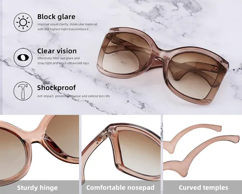 Vista 7 de FEISEDY gran tamaño cuadrado mariposa gafas de sol curvado brazo rizado marco mujeres moda sombras B4035