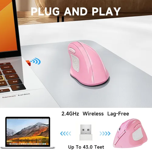 Vista 4 de memzuoix Ratón inalámbrico ergonómico, 2.4G óptico inalámbrico, 800/1200/1600 DPI, mouse vertical para computadora portátil, Mac, PC, escritorio