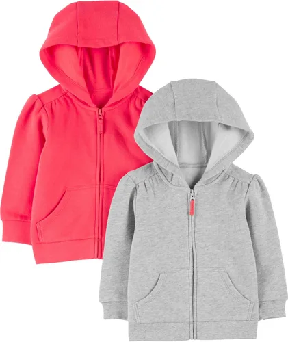 Vista 6 de Simple Joys by Carter's Paquete de 2 sudaderas con capucha con cremallera completa para niña Gris claro/Rosado
