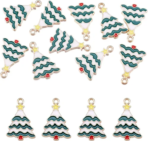 Vista 7 de Cheriswelry Colgantes colgantes de esmalte de aleación de Navidad, dijes de metal, encantadores adornos colgantes para manualidades, pulseras