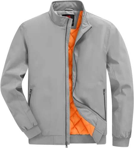 Vista 10 de BGOWATU Chaqueta para hombre con aislamiento para otoño e invierno, con cremallera, a prueba de viento, acolchadas, abrigos, abrigos, informales