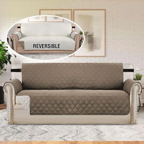 Vista 34 de H.VERSAILTEX Funda de sofá resistente al agua para sofá de 3 cojines, reversible, protector de muebles acolchado con correa elástica, funda de sofá