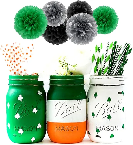 Vista 5 de Decoraciones de fiesta de fútbol negro verde plateado - 30 piezas de serpentinas de graduación de fútbol, pompones de papel de seda, guirnalda