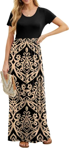 Vista 3 de GRECERELLE Vestidos largos de manga corta para mujer, vestidos largos casuales con bolsillos