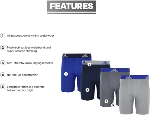 Vista 2 de adidas Kids-Boy's Performance Long Boxer Briefs Underwear (4-Pack)