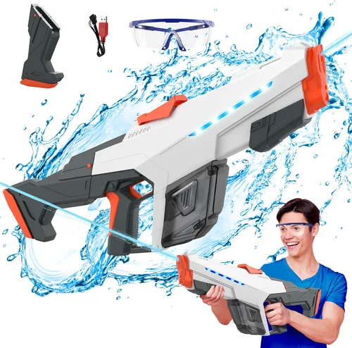 Vista 10 de Pistola de agua eléctrica Skirfy para niños y adultos, juguetes de agua automáticos de succión de agua al aire libre, pistolas de agua con alcance