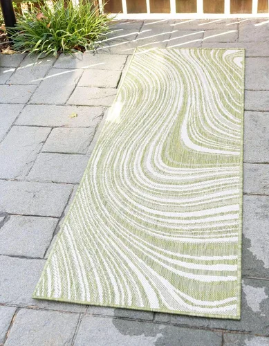 Vista 13 de Unique Loom colección moderna para exteriores - Alfombra de área para piscina (2 pies x 6 pies 1 pulgada alfombra de pasillo, color azul/marfil)