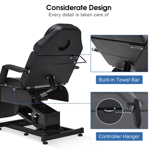 Vista 6 de BarberPub Cama facial totalmente eléctrica con 3 motores para esteticista, silla de tatuaje eléctrica para cliente, cama facial para esteticista
