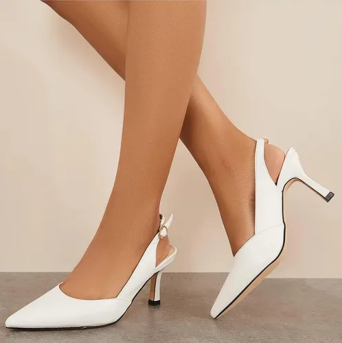 Vista 2 de Zapatos de tacón de gatito para mujer, con puntera puntiaguda, sin espalda, para boda, fiesta, vestido