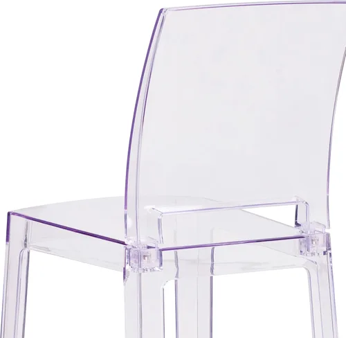 Vista 8 de BizChair Taburete de bar fantasma con respaldo cuadrado en cristal transparente