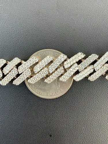 Vista 7 de HarlemBling Cadena o pulsera cubana de plata de ley 925 maciza para hombre, eslabones cubanos Hip Hop de 0.472 in - ICY, Metal, Circonita cúbica