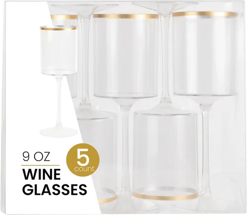 Vista 10 de PLASTICPRO Paquete de 10 copas de vino de plástico de 14 onzas, dos tonos, elegantes, desechables, con tallo, reutilizables, de plástico duro