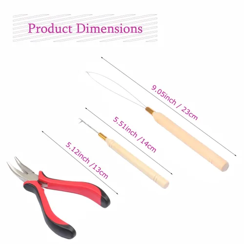 Vista 2 de Kit de herramientas de extensión de cabello, 3 piezas de microeslabones Remove Plier, Pulling Hooks, Micro Silicone Rings Bead Device for Micro