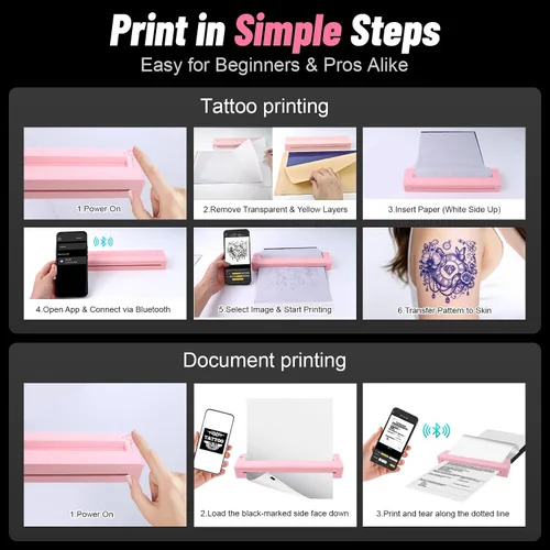 Vista 6 de Kit de máquina de tatuaje térmico inalámbrico de impresora de Rosa